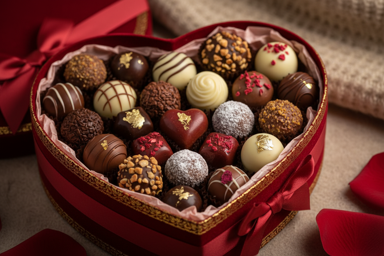 Heart gift box with chocolates 